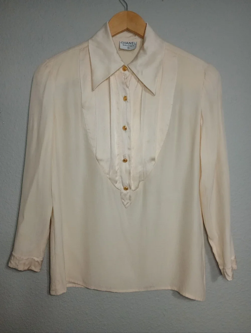 Vintage Chanel Boutique Collared Blouse With Gold Tone Buttons